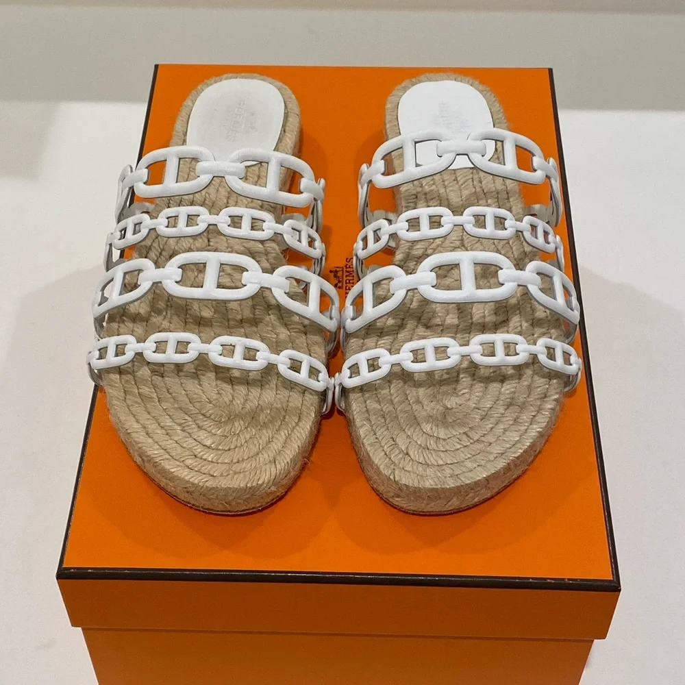 🆕 Hermés Ancone Rivage Espadrille Blanc White 37 - Picture 2 of 5